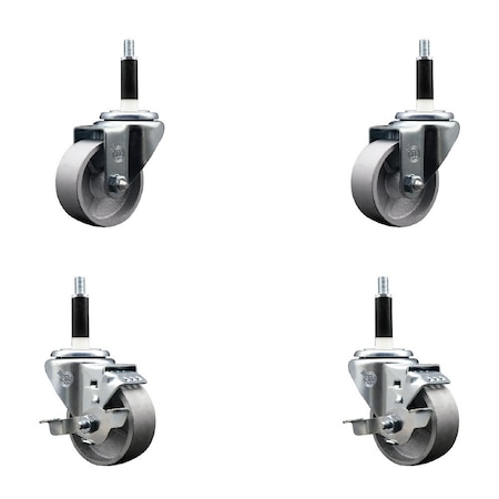Service Caster 3'' Semi Steel Wheel Swivel 7/8'' Expanding Stem Caster Set 2 Brakes, 4PK SCC-EX20S315-SSR-2-TLB-2-78